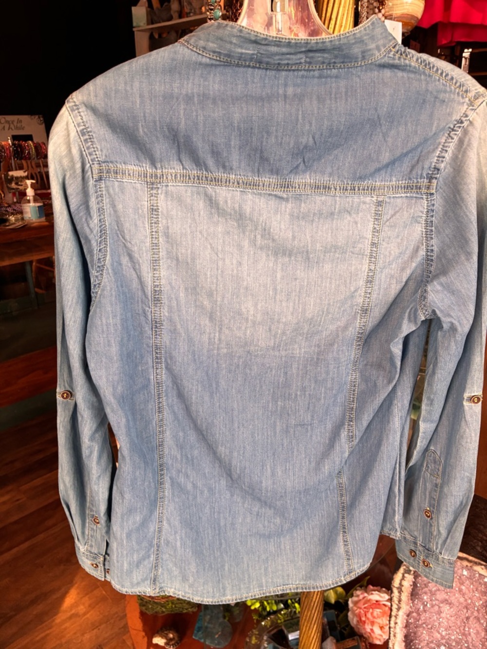 Lace-Up Light Denim Tunic Top - Picture 3 of 6